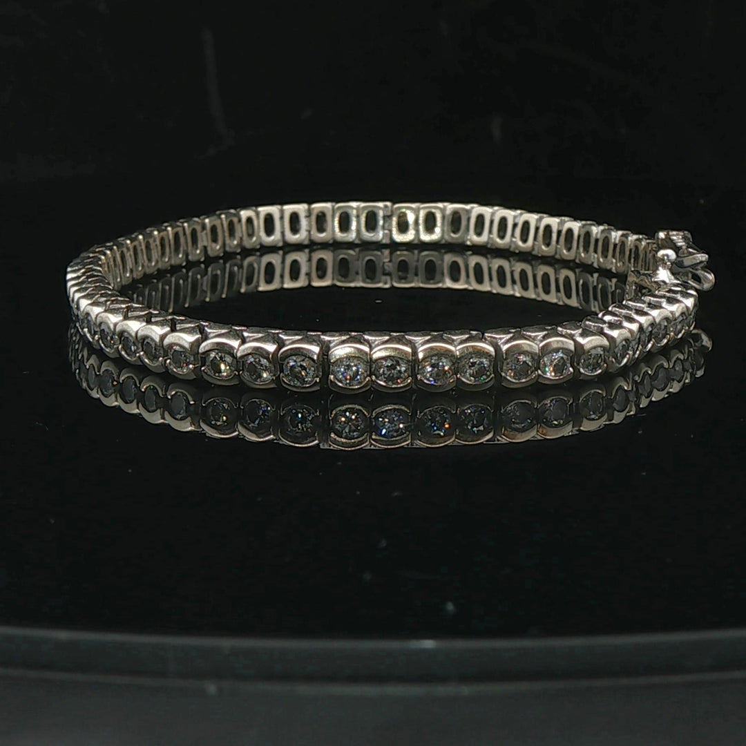 14k White Gold and 3cttw Diamond Half Bezel Set Heavy Vintage Tennis Bracelet 7"