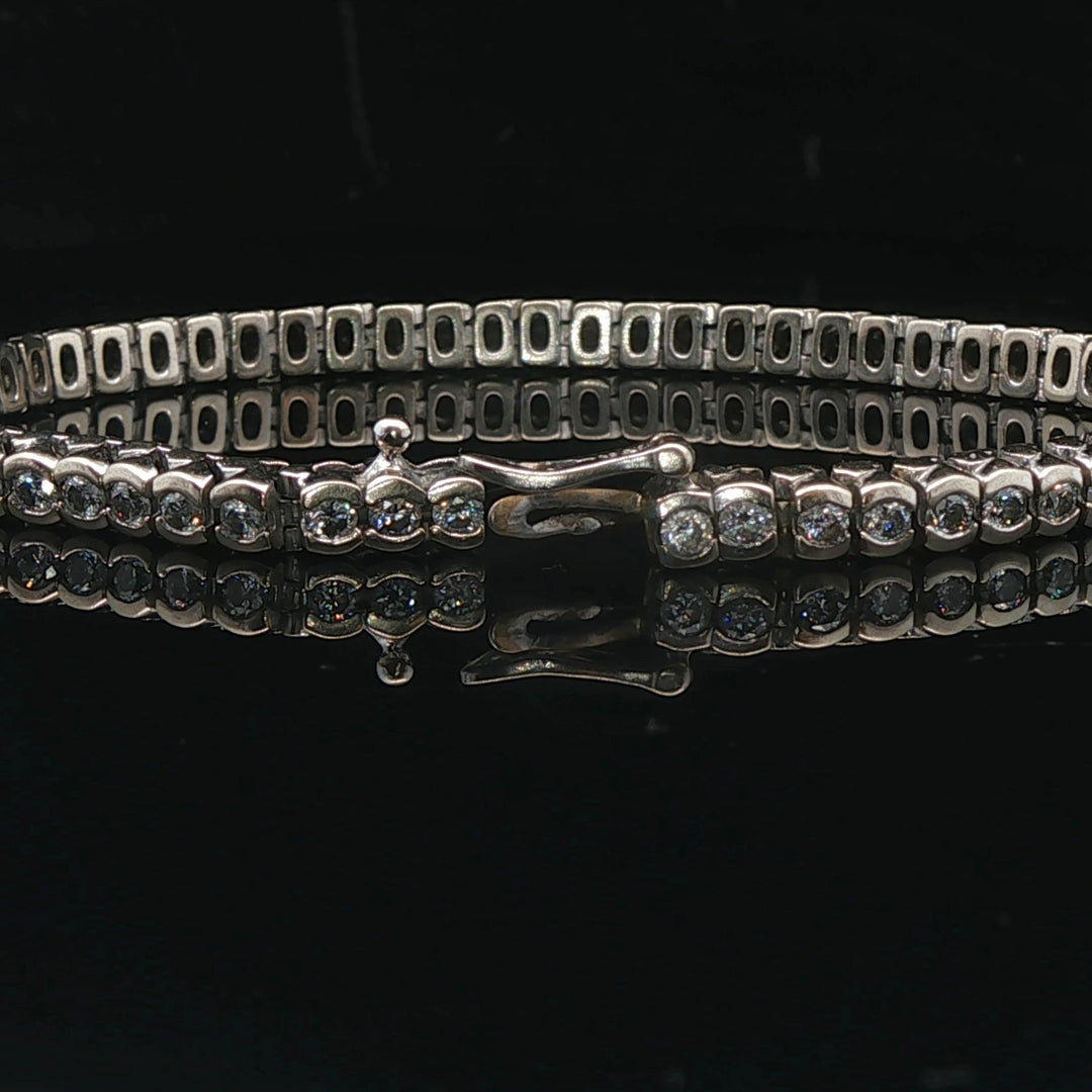 14k White Gold and 3cttw Diamond Half Bezel Set Heavy Vintage Tennis Bracelet 7"