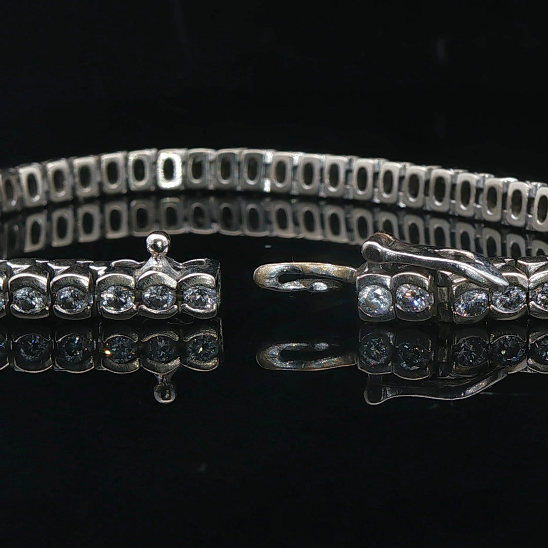 14k White Gold and 3cttw Diamond Half Bezel Set Heavy Vintage Tennis Bracelet 7"
