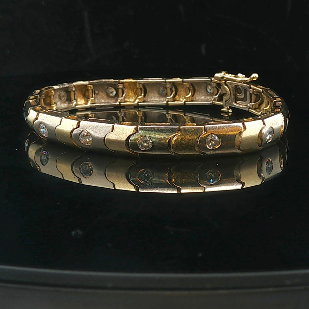 14k Yellow and White Gold 1cttw Diamond Scalloped Bar Link Bracelet 6.75"