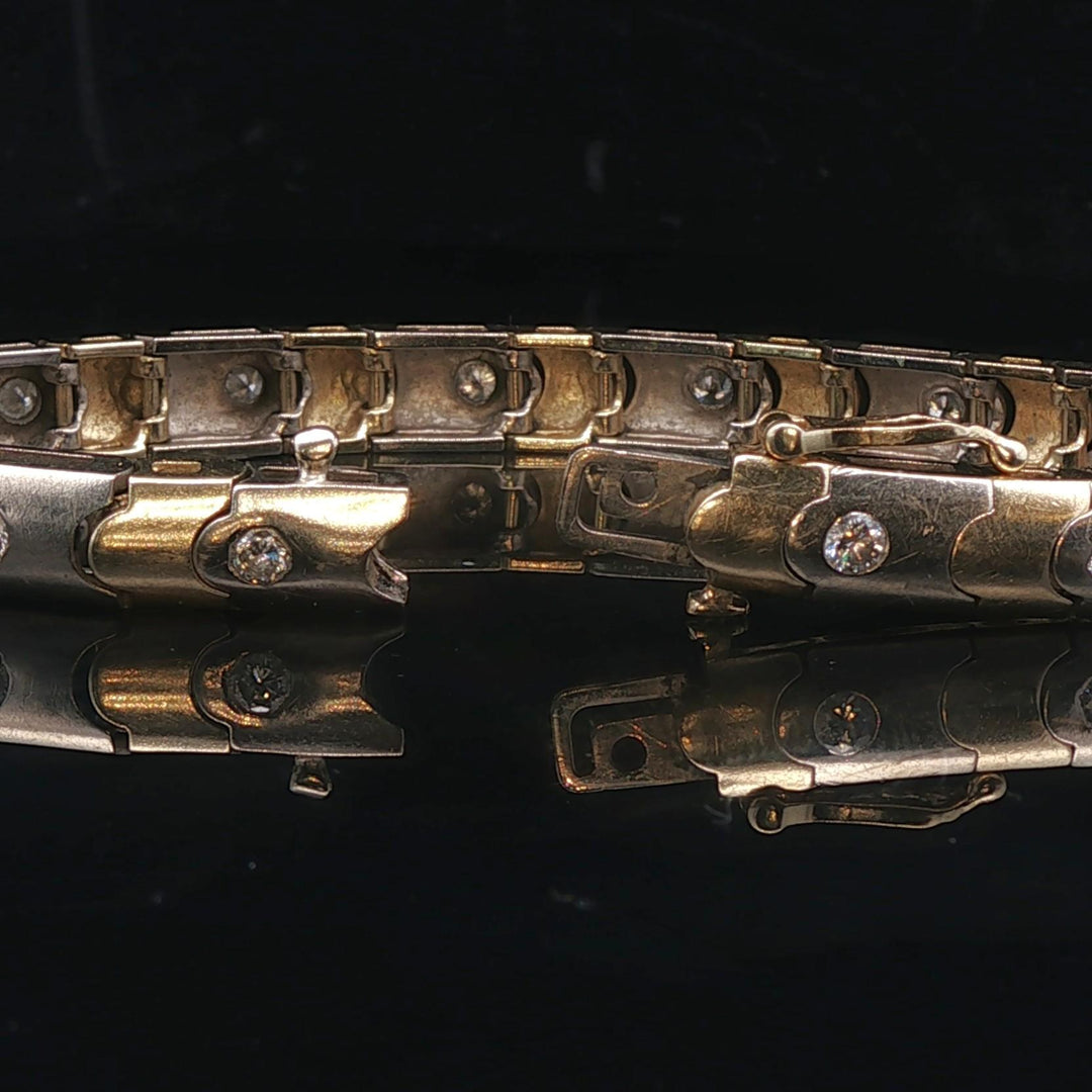 14k Yellow and White Gold 1cttw Diamond Scalloped Bar Link Bracelet 6.75"