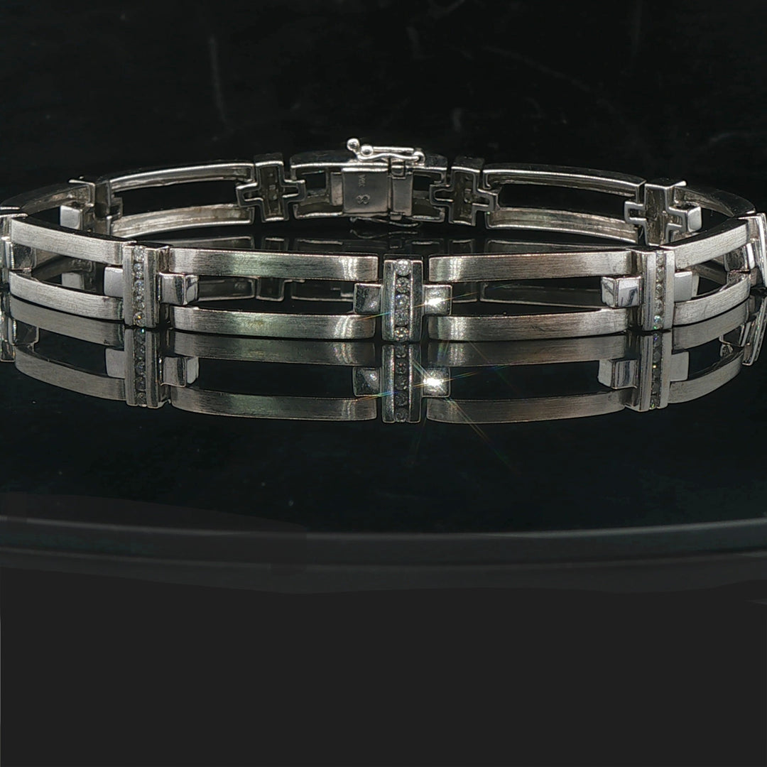 14k White Gold and 0.50cttw Diamond 22g Men's Bar Link Bracelet 8.5"