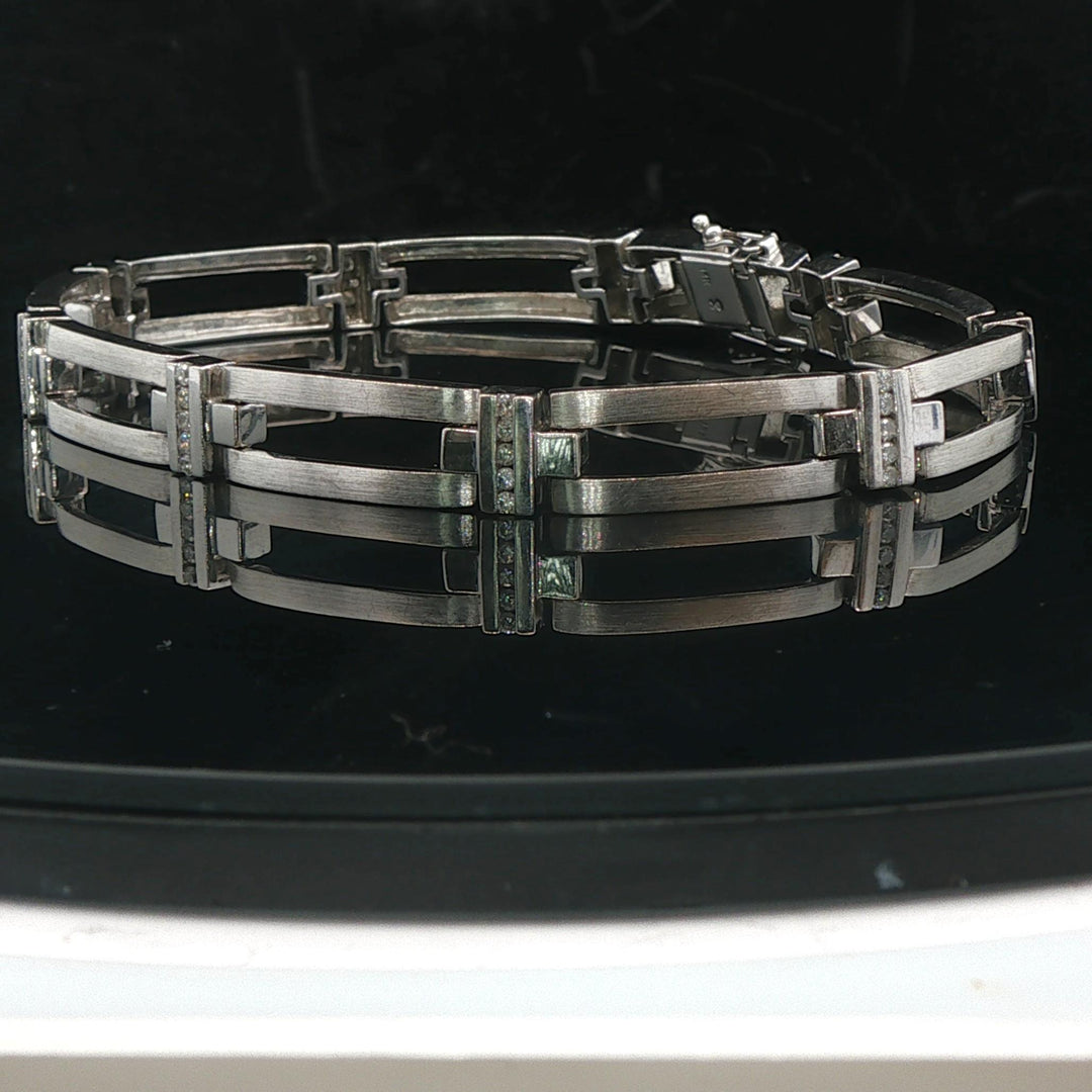 14k White Gold and 0.50cttw Diamond 22g Men's Bar Link Bracelet 8.5"