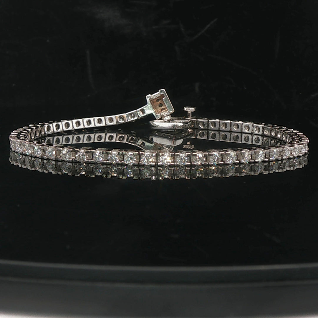 14k White Gold and 3cttw Diamond Heart Charm Tennis Bracelet 7"