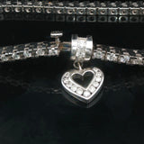 14k White Gold and 3cttw Diamond Heart Charm Tennis Bracelet 7"