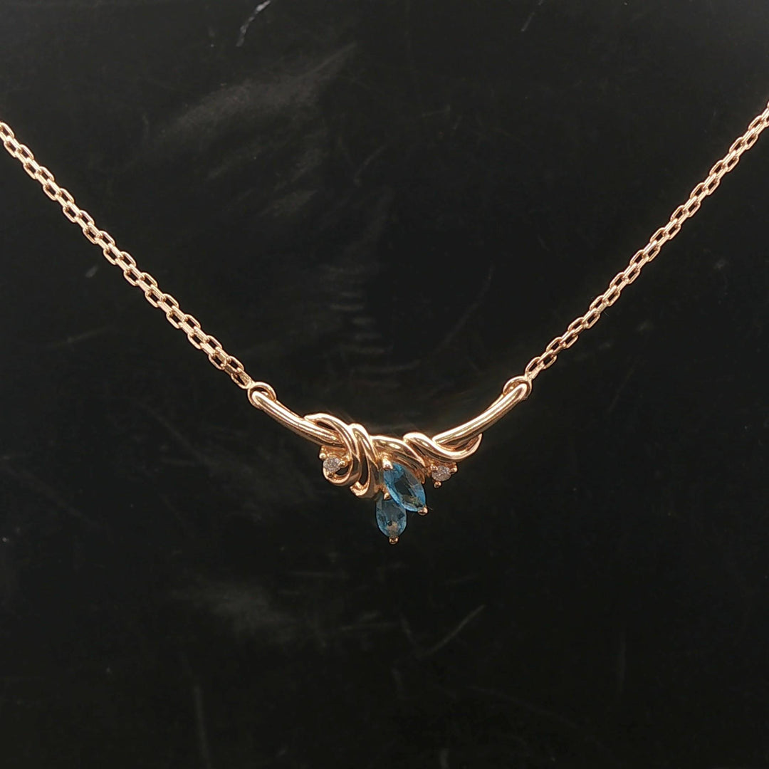 14k Yellow Gold Topaz and Diamond Ladies Pendant Necklace 17"