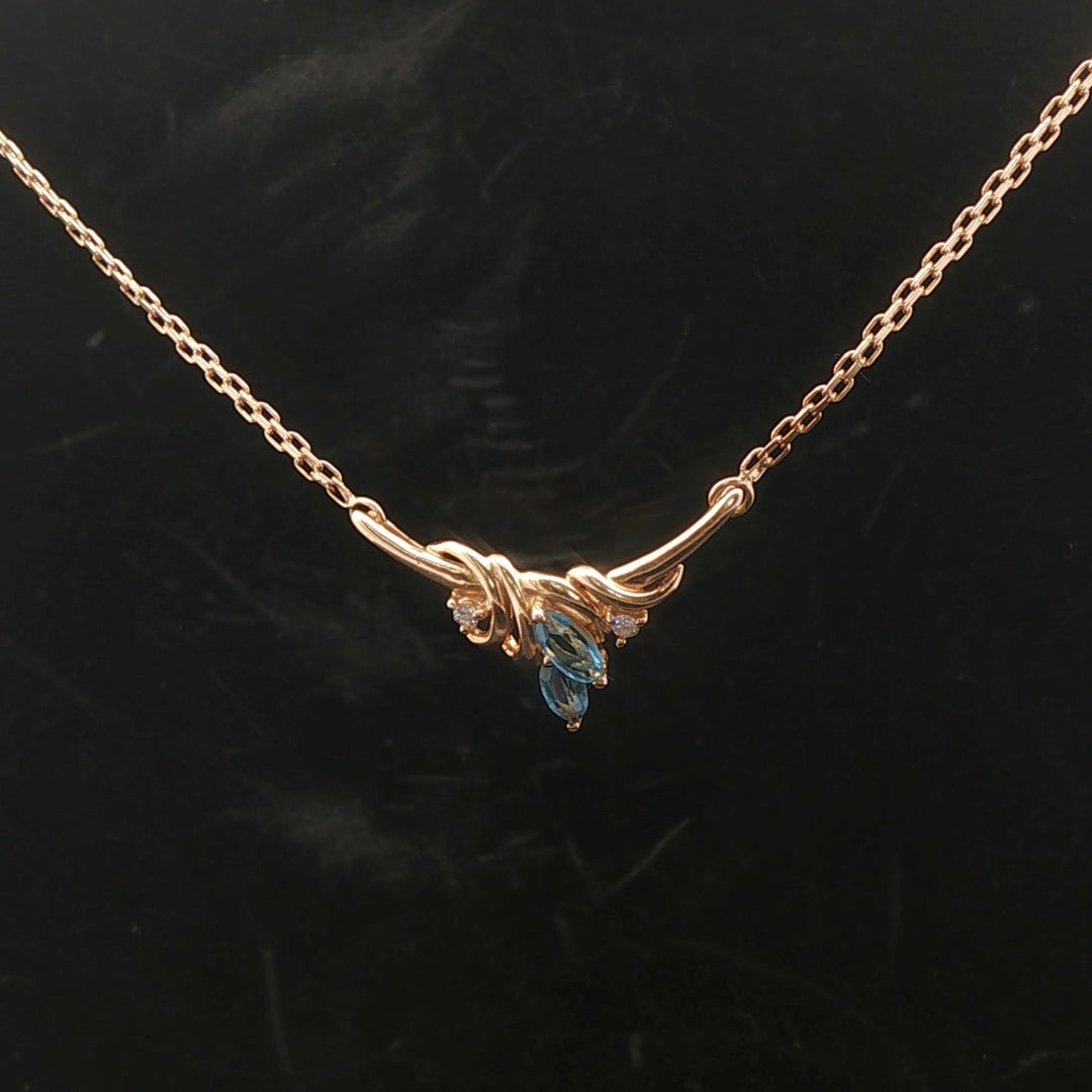 14k Yellow Gold Topaz and Diamond Ladies Pendant Necklace 17"