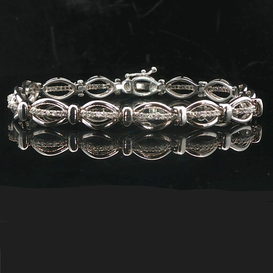 18k White Gold and 1cttw Diamond 17.3g Fancy Oval Link Bracelet 7"