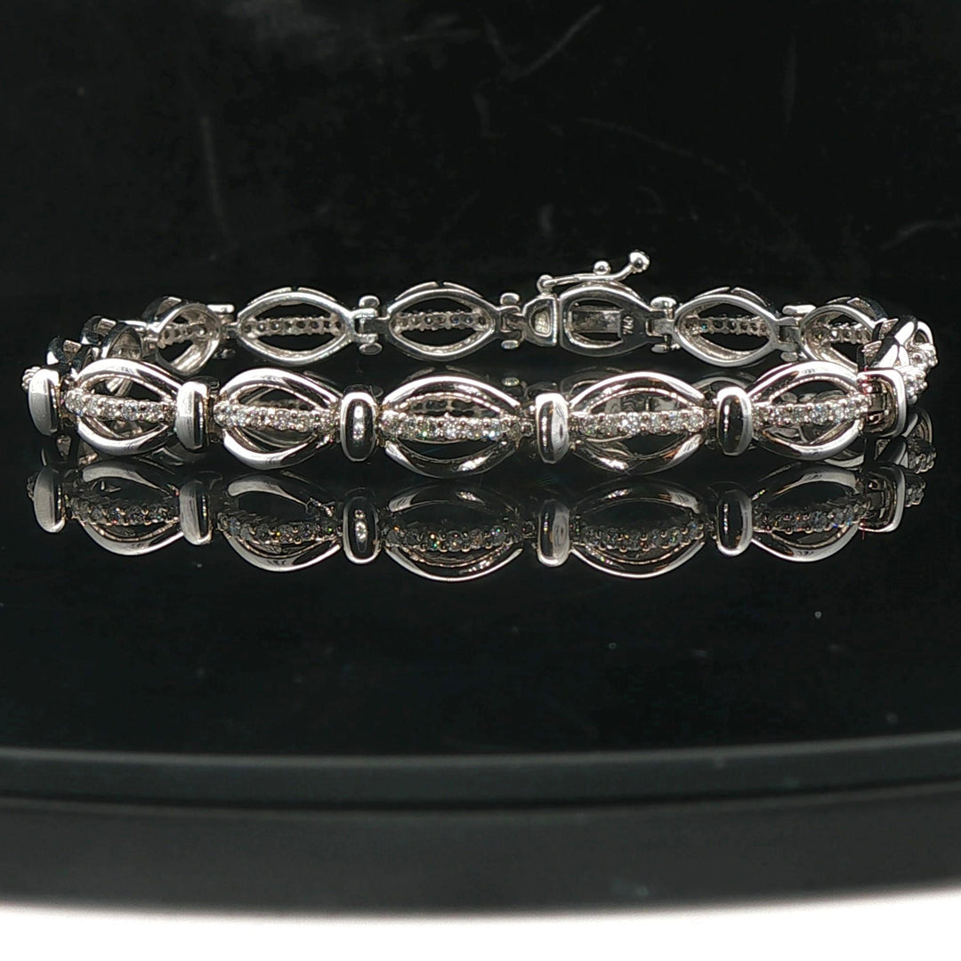 18k White Gold and 1cttw Diamond 17.3g Fancy Oval Link Bracelet 7"