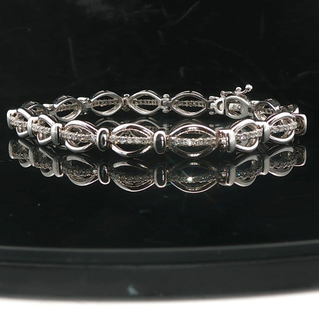 18k White Gold and 1cttw Diamond 17.3g Fancy Oval Link Bracelet 7"