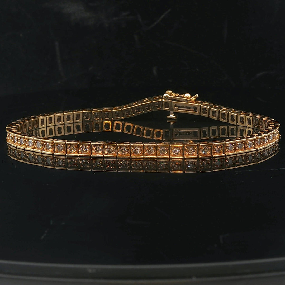 18k Yellow Gold and 2cttw Diamond 14.7g Solid Squared Tennis Bracelet 7.25"
