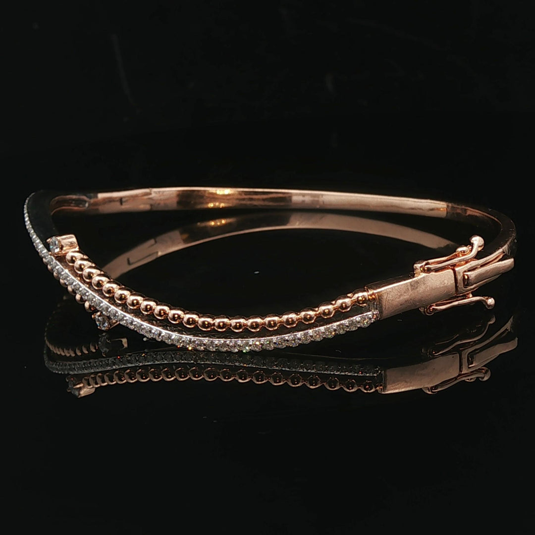 14k Rose and White Gold and 0.50cttw Diamond Curved Bypass Bangle Bracelet 6.75"