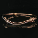 14k Rose and White Gold and 0.50cttw Diamond Curved Bypass Bangle Bracelet 6.75"