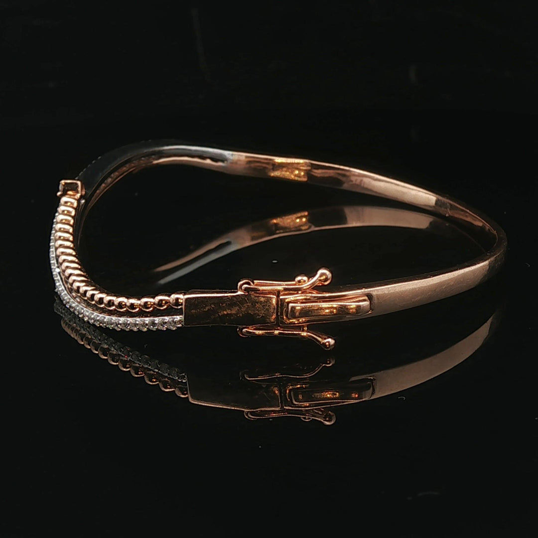 14k Rose and White Gold and 0.50cttw Diamond Curved Bypass Bangle Bracelet 6.75"