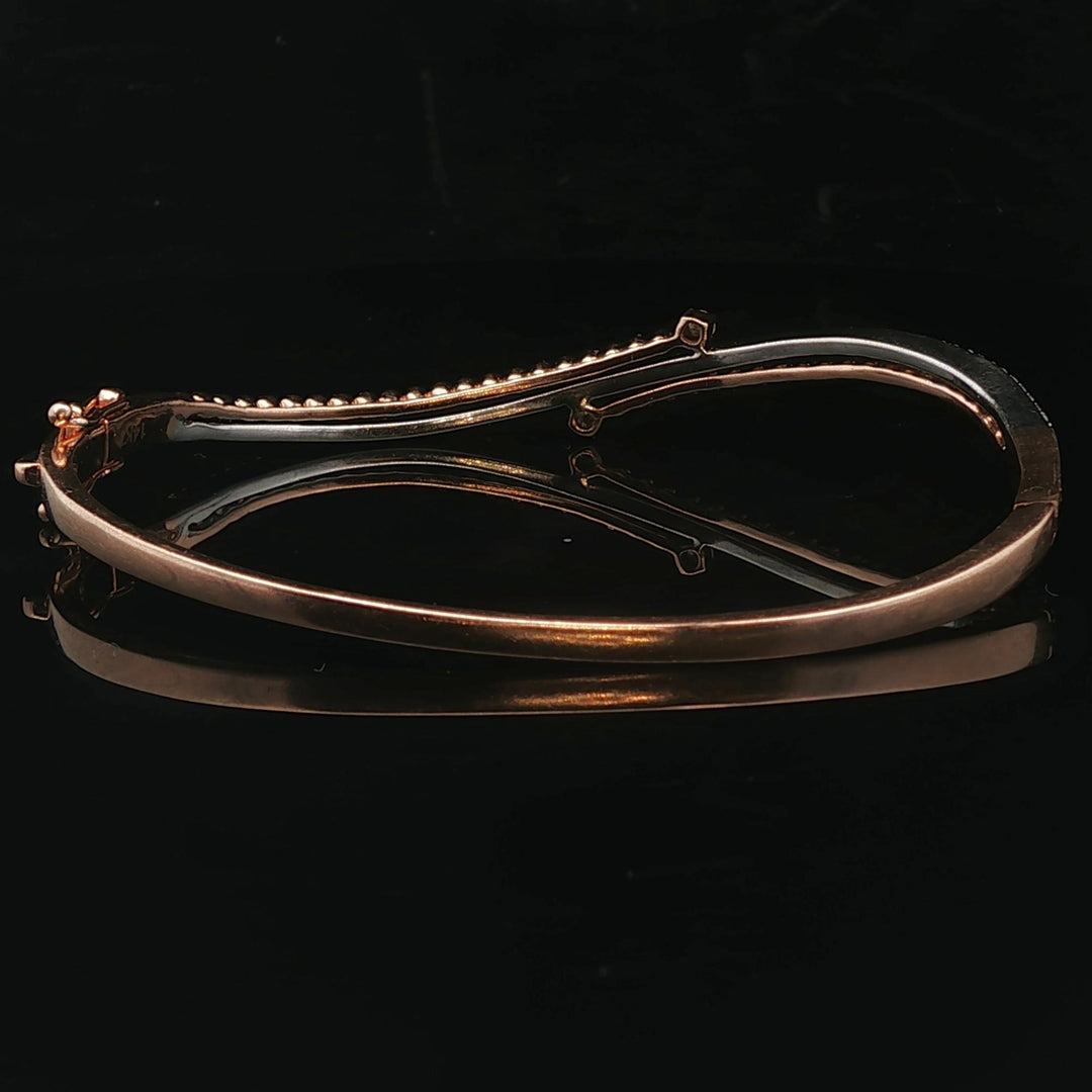 14k Rose and White Gold and 0.50cttw Diamond Curved Bypass Bangle Bracelet 6.75"