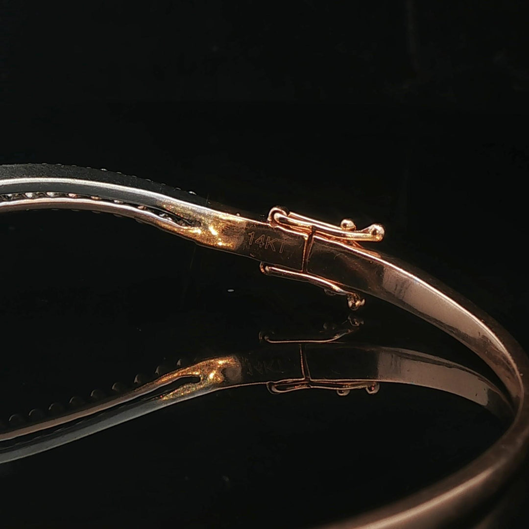 14k Rose and White Gold and 0.50cttw Diamond Curved Bypass Bangle Bracelet 6.75"