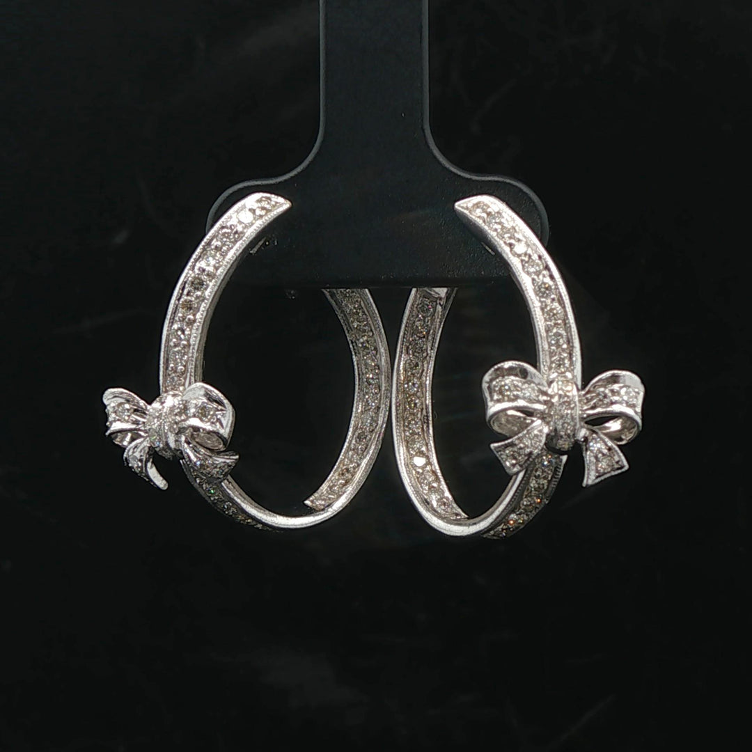 18k White Gold and 0.39cttw Diamond Inside Out Bow Hoop Earrings