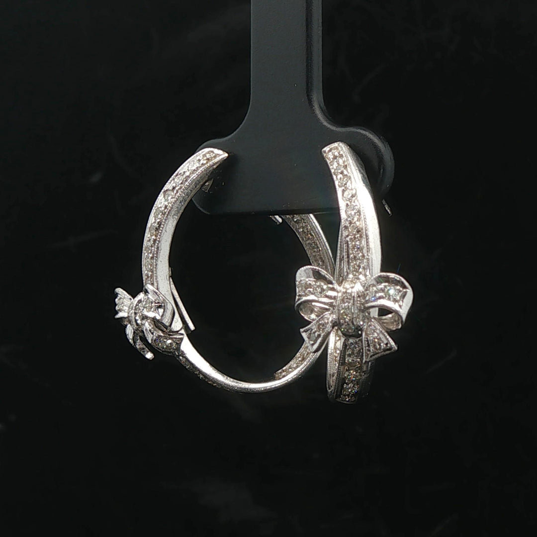 18k White Gold and 0.39cttw Diamond Inside Out Bow Hoop Earrings