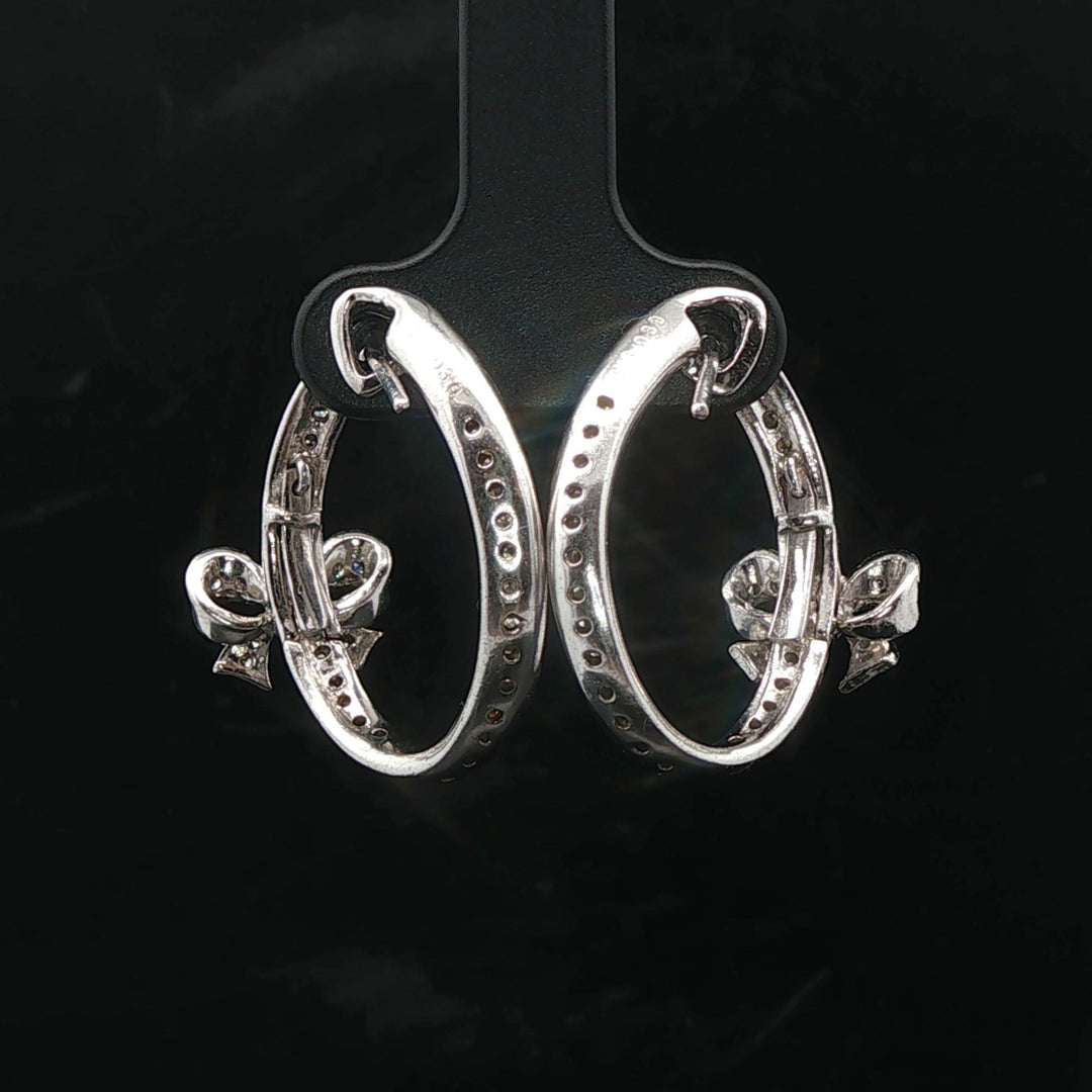 18k White Gold and 0.39cttw Diamond Inside Out Bow Hoop Earrings