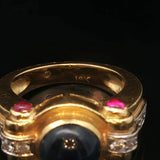 18k Yellow Gold 13g Cabochon Sapphire Ruby and Diamond Vintage Ring Size 6