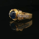 18k Yellow Gold 13g Cabochon Sapphire Ruby and Diamond Vintage Ring Size 6