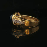 18k Yellow Gold 13g Cabochon Sapphire Ruby and Diamond Vintage Ring Size 6