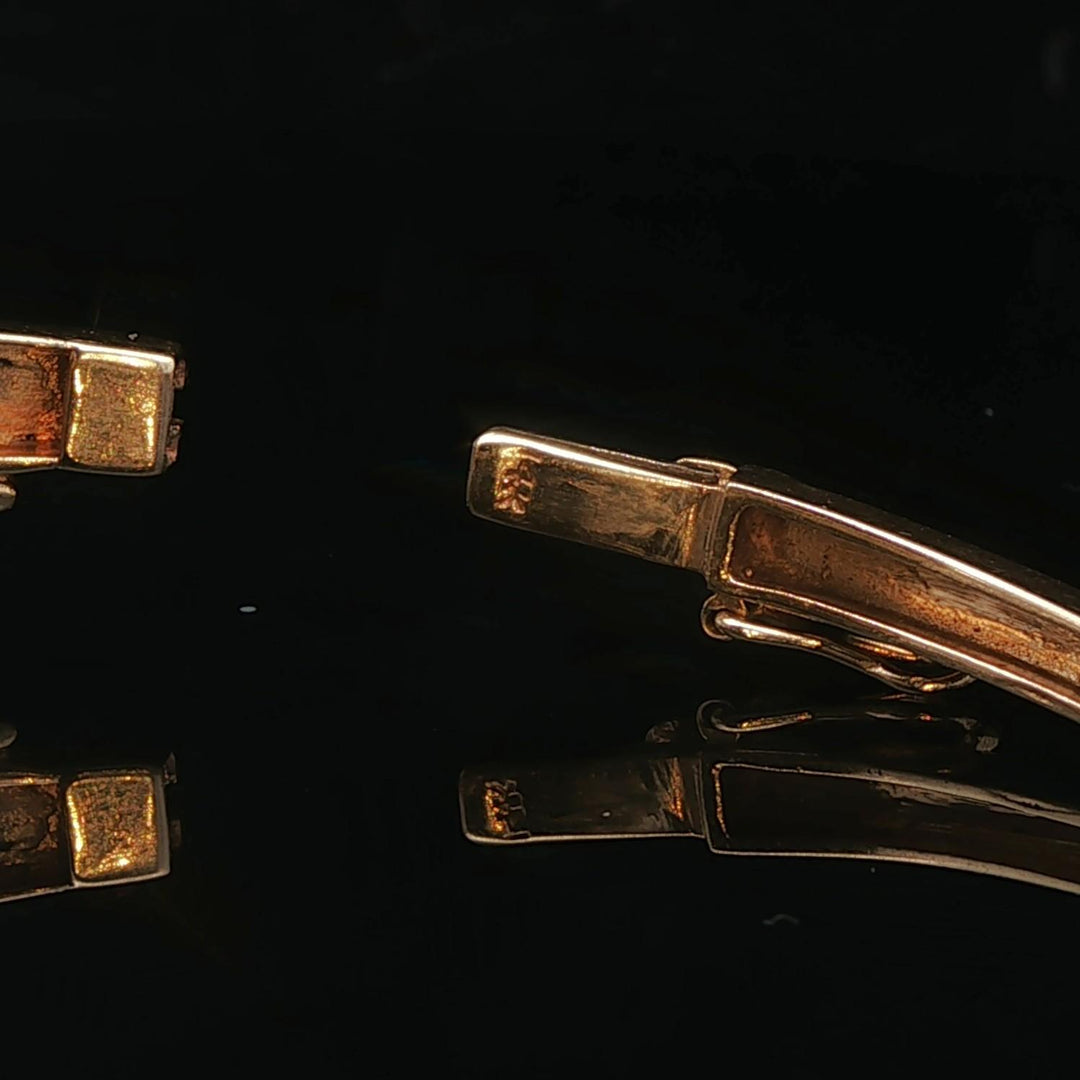 14k Yellow Gold and Diamond 21.3g Solid Vintage Floral Bangle Bracelet 7"
