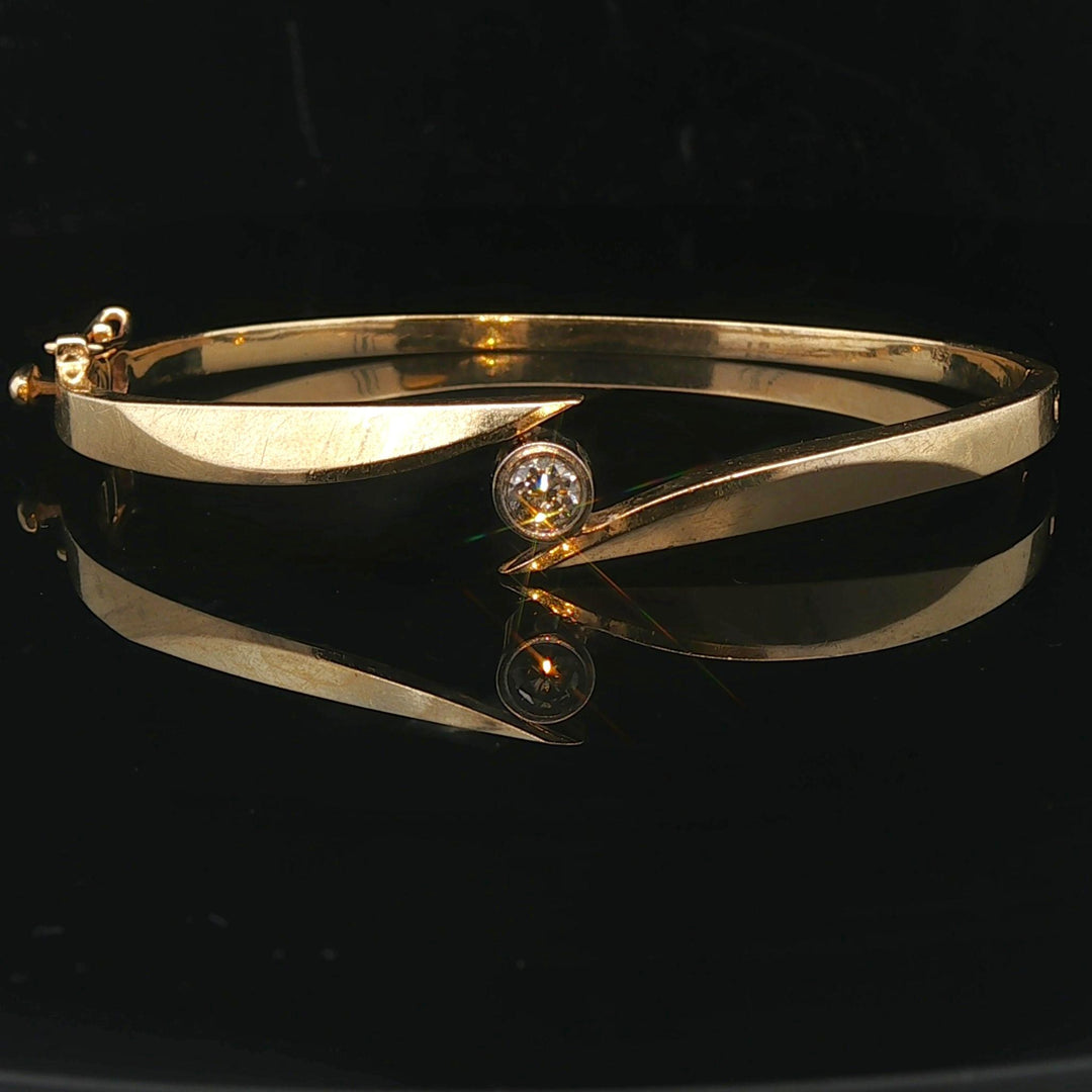 14k Yellow Gold and 0.25ct Bezel Set Diamond Bypass Bangle Bracelet 7"