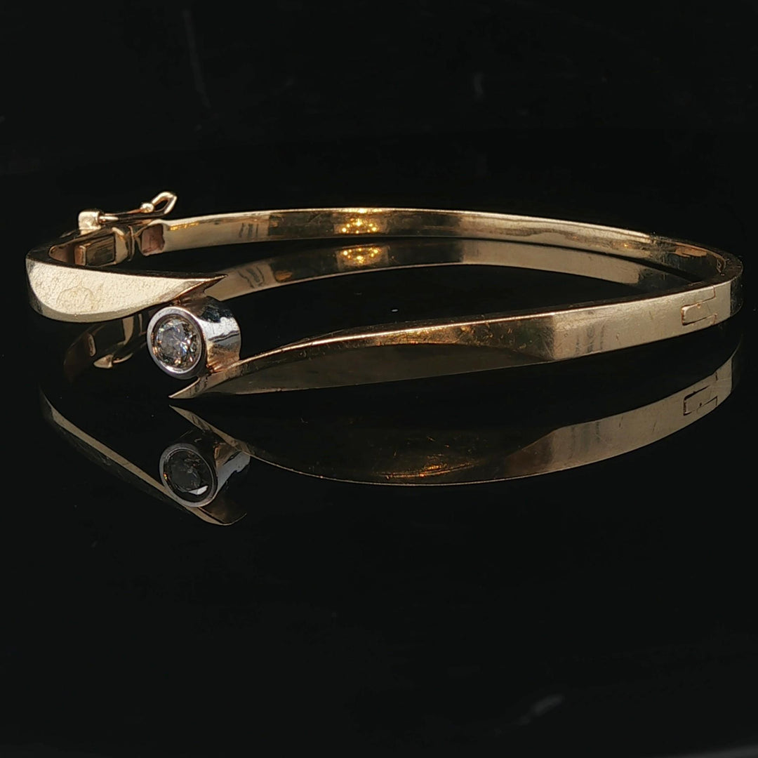14k Yellow Gold and 0.25ct Bezel Set Diamond Bypass Bangle Bracelet 7"