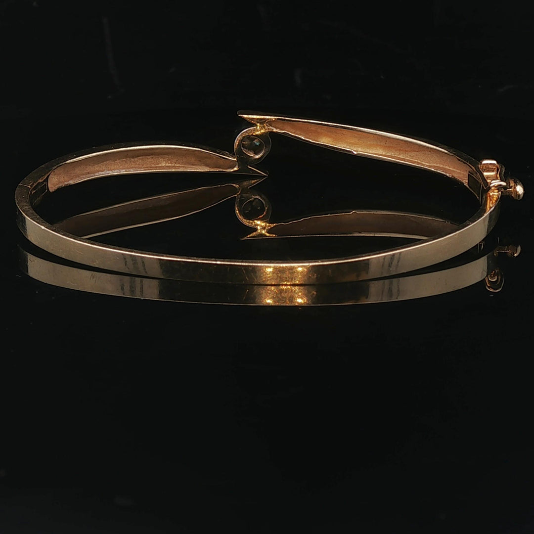 14k Yellow Gold and 0.25ct Bezel Set Diamond Bypass Bangle Bracelet 7"