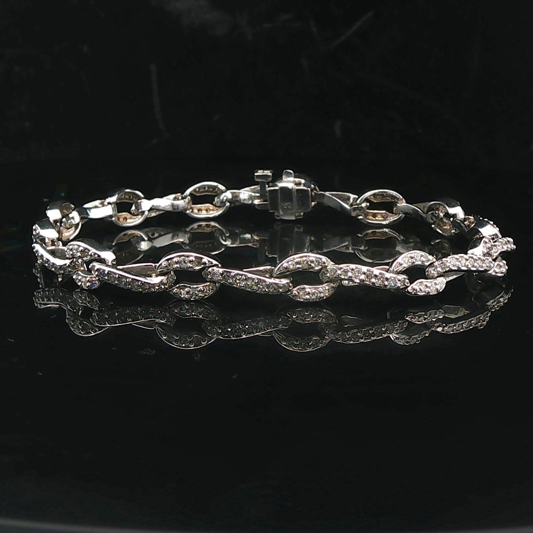 14k White Gold and 2cttw Diamond Encrusted Fancy Link Ladies Bracelet 7"