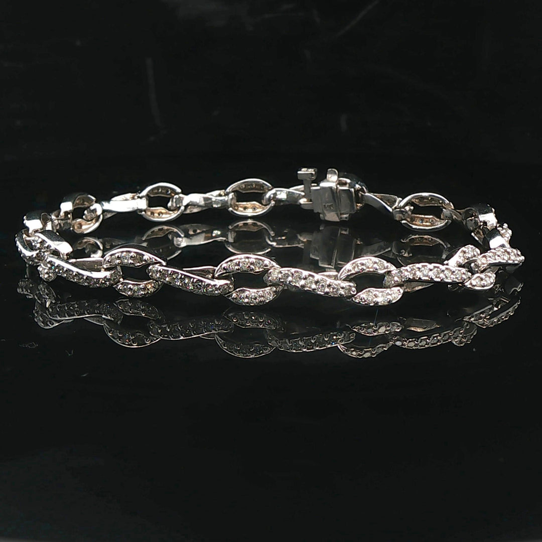 14k White Gold and 2cttw Diamond Encrusted Fancy Link Ladies Bracelet 7"