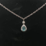 14k White Gold Aquamarine and Diamond 8.7g Ladies Pendant Necklace Italy 16"