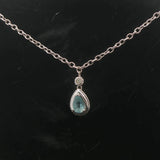 14k White Gold Aquamarine and Diamond 8.7g Ladies Pendant Necklace Italy 16"