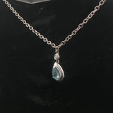 14k White Gold Aquamarine and Diamond 8.7g Ladies Pendant Necklace Italy 16"