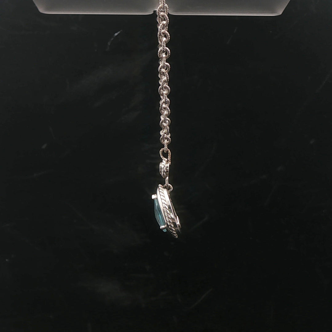 14k White Gold Aquamarine and Diamond 8.7g Ladies Pendant Necklace Italy 16"