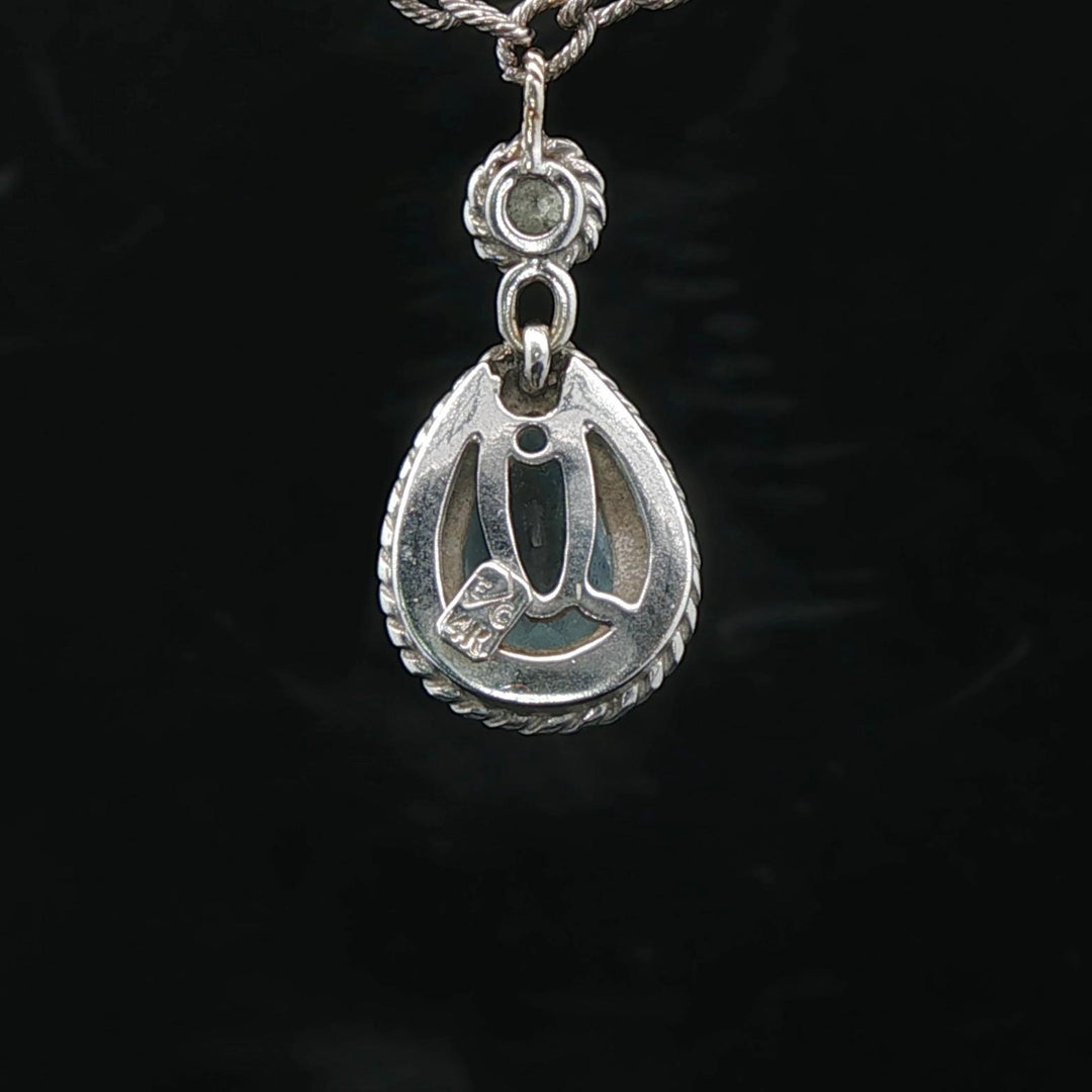 14k White Gold Aquamarine and Diamond 8.7g Ladies Pendant Necklace Italy 16"
