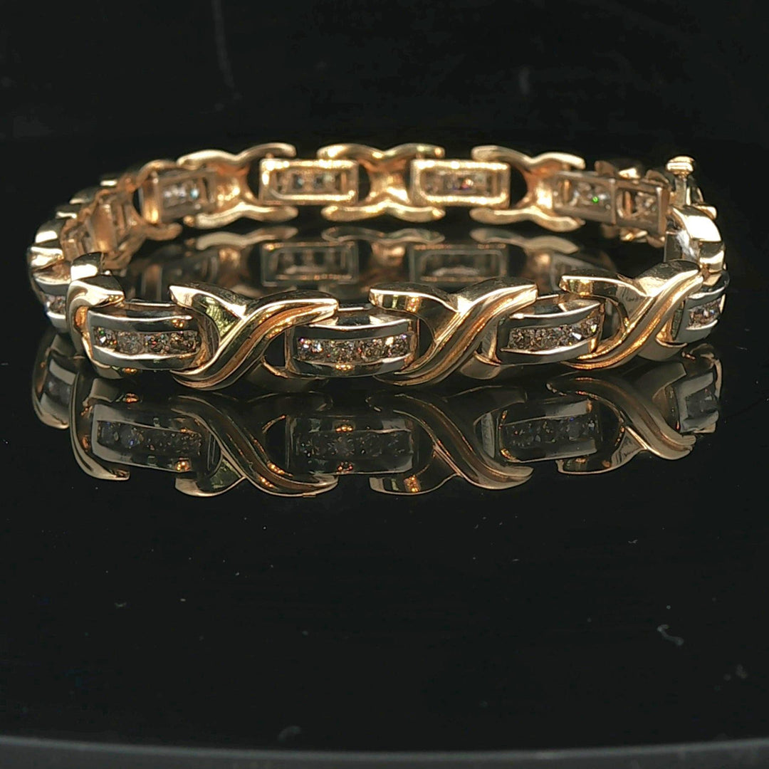14k Yellow and White Gold 1cttw Diamond Solid 24.5g X Link Bracelet 7.25"
