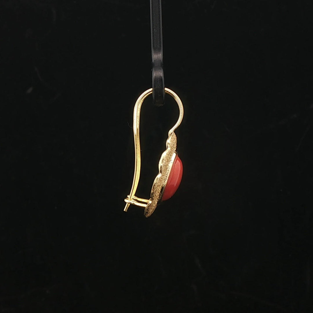 18k Yellow Gold and Italian Red Coral Earrings 1"