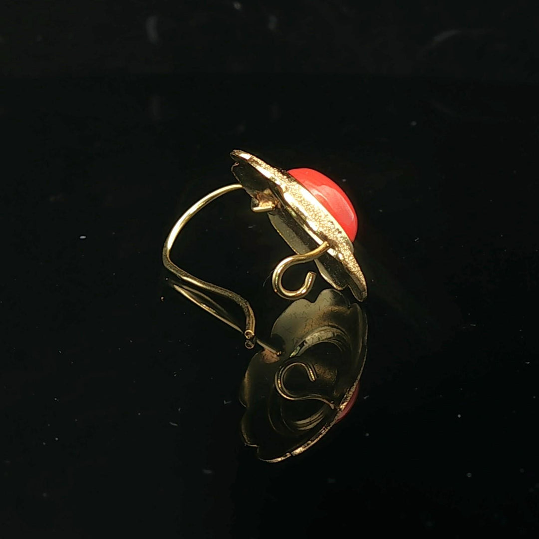 18k Yellow Gold and Italian Red Coral Earrings 1"