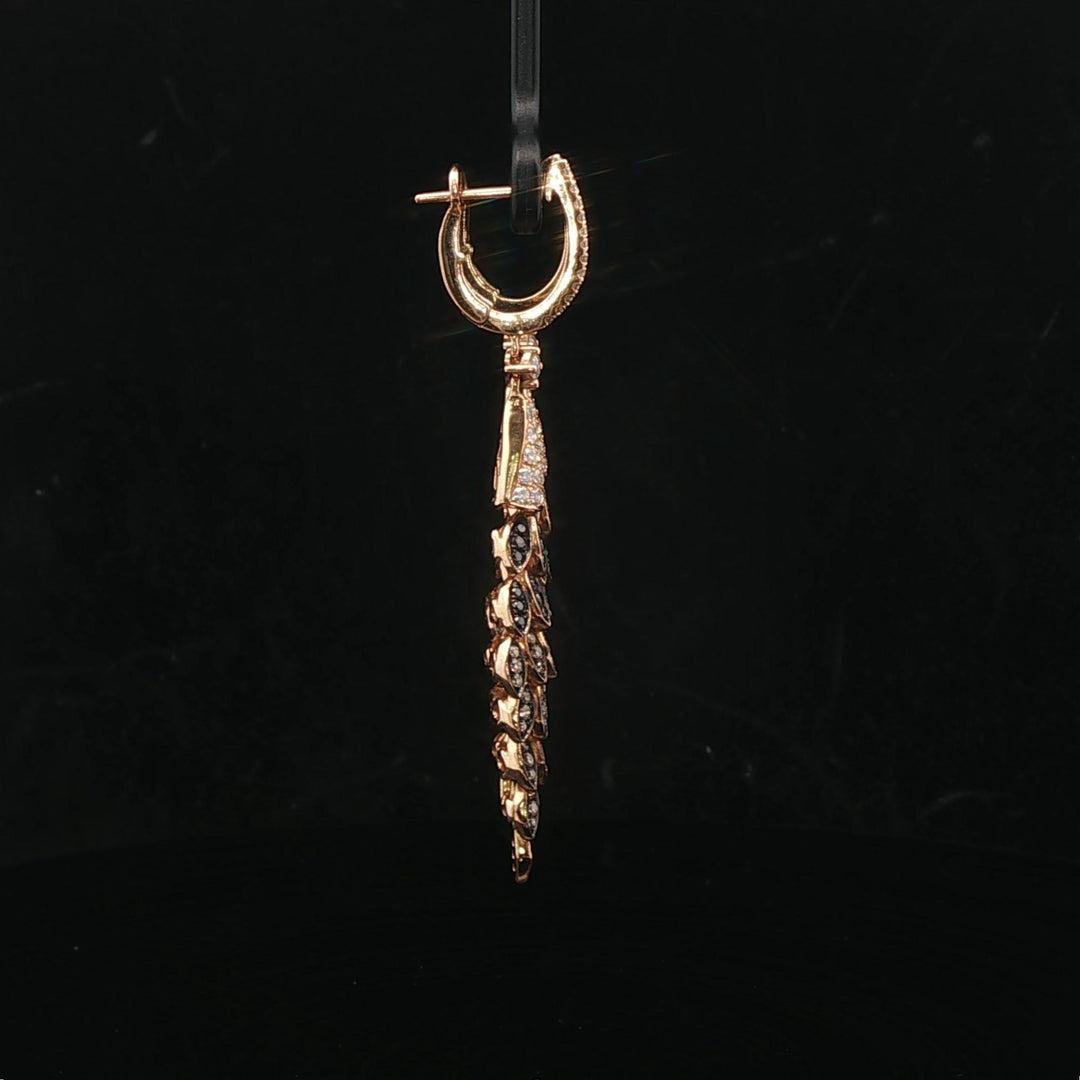 18k Yellow Gold White Champagne and Black Diamond Drop Dangle Earrings 2.25"