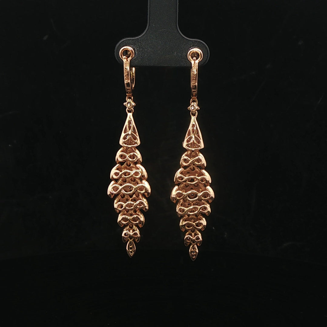 18k Yellow Gold White Champagne and Black Diamond Drop Dangle Earrings 2.25"