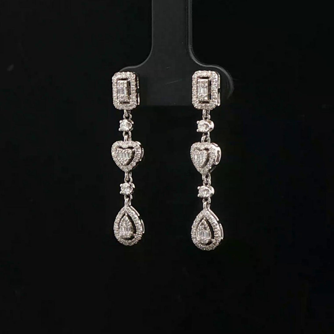 14k White Gold and Diamond Drop Dangle Earrings with Cert