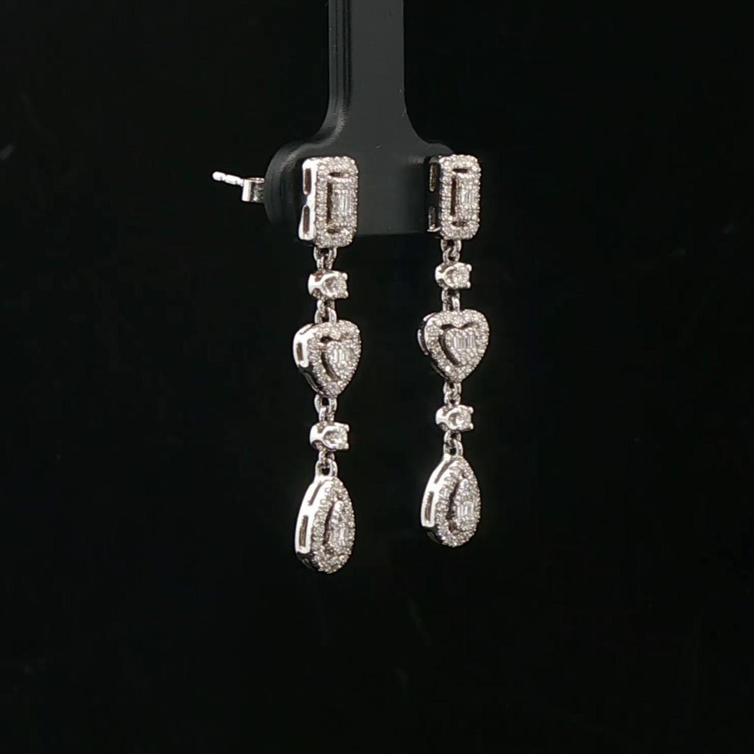 14k White Gold and Diamond Drop Dangle Earrings with Cert