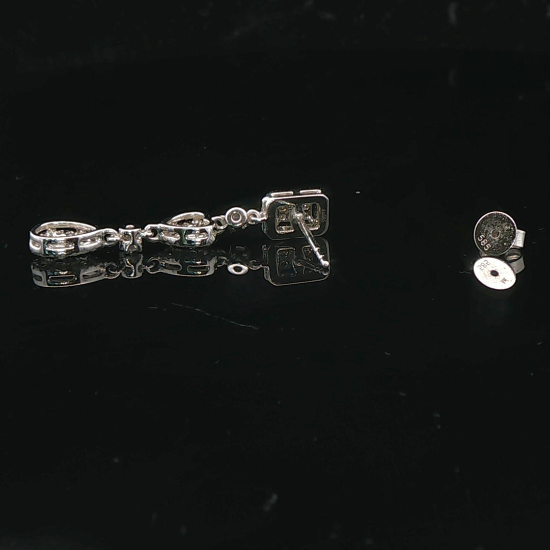14k White Gold and Diamond Drop Dangle Earrings with Cert
