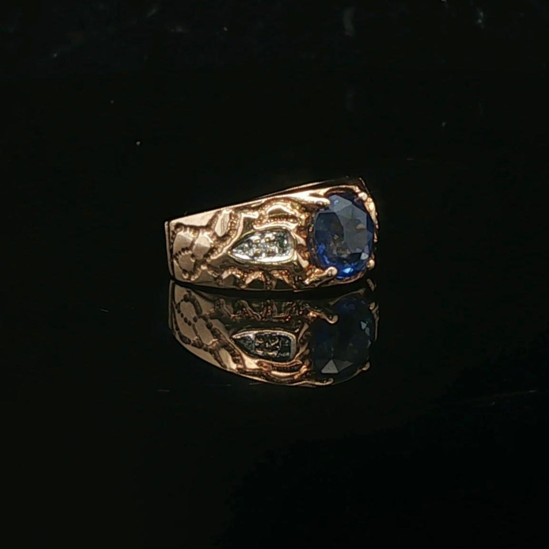 14k Yellow Gold 2ct Blue Sapphire and Diamond Ladies Vintage Ring Size 5.25