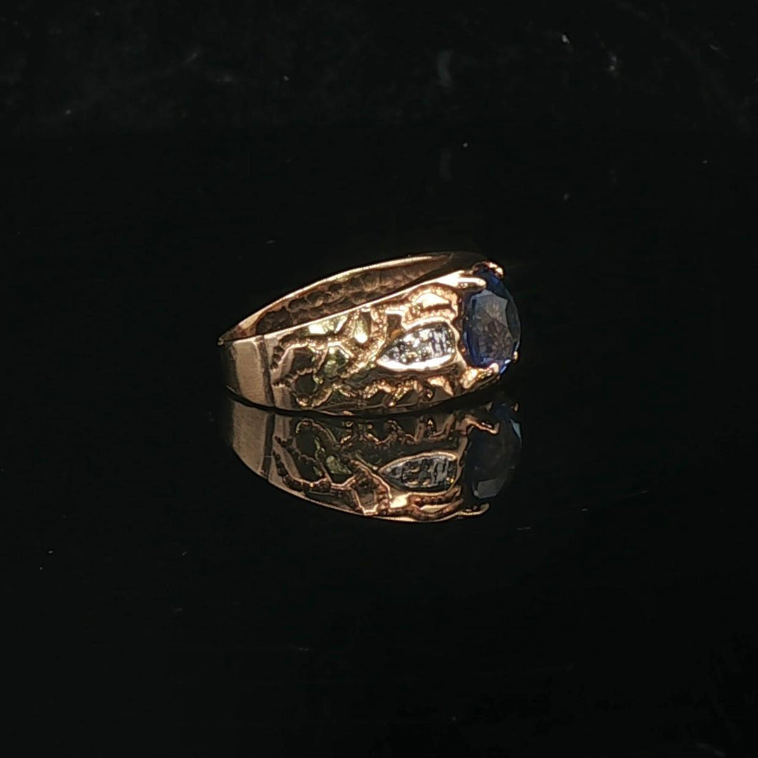 14k Yellow Gold 2ct Blue Sapphire and Diamond Ladies Vintage Ring Size 5.25