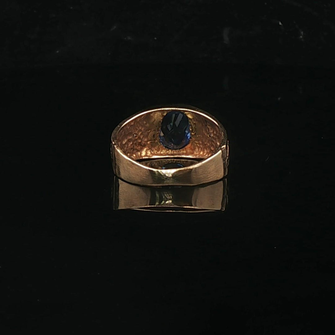 14k Yellow Gold 2ct Blue Sapphire and Diamond Ladies Vintage Ring Size 5.25