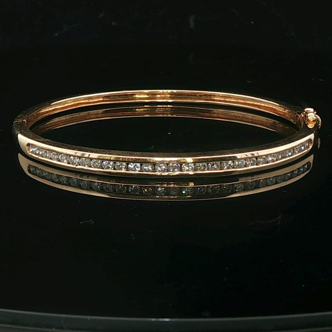 14k Yellow Gold and 1.9cttw Diamond 14.5g Solid Bangle Bracelet 6.5"