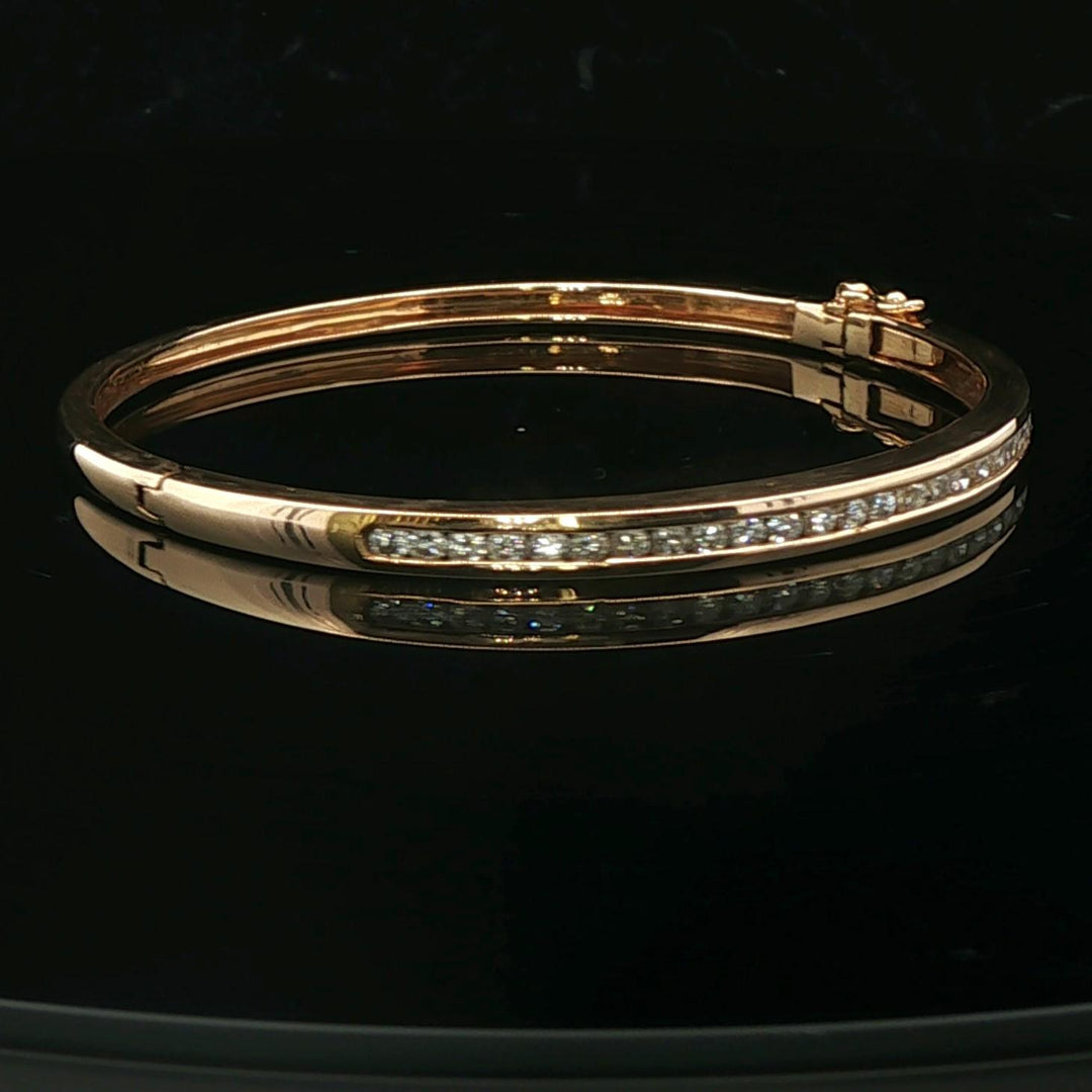 14k Yellow Gold and 1.9cttw Diamond 14.5g Solid Bangle Bracelet 6.5"